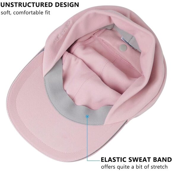 〽️Women\'s Pink Winter Reflective Fleece Ponytail Hat with Ear Warmers